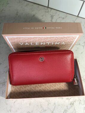 Red Valentina Zip-Around Italian Leather Wallet